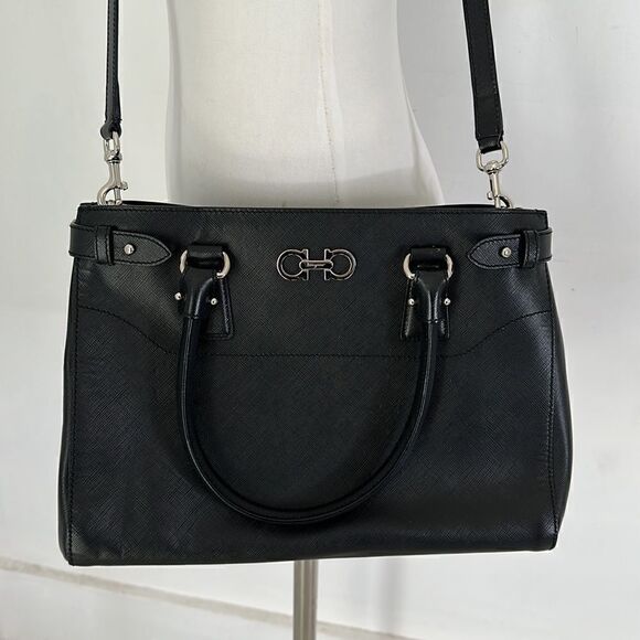 Salvatore Ferragamo Black Leather 2 Way Handbag - Picture 2 of 6